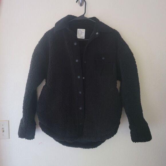 Aerie Offline Black Sherpa Corduroy Button Front Shacket Jacket Size XS - Picture 1 of 7